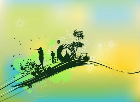 Golf Silhouettes in green backgroundのイラスト素材