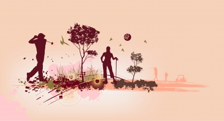 Golf Silhouettes in pink backgroundのイラスト素材
