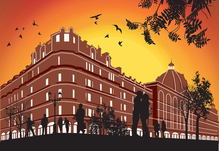 Loving couple kissing in the background German Parliament buildingのイラスト素材