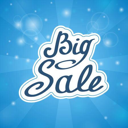 Samples in words Big Sale on blue background and light raysのイラスト素材