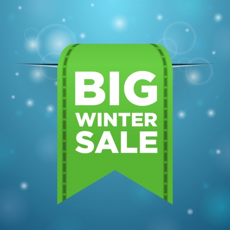 Winter sale big green ticket on blue backgroundのイラスト素材