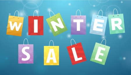 Caption Winter Sale on packages on blue backgroundのイラスト素材