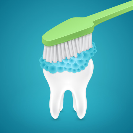 Brushing your teeth with toothpaste on blue のイラスト素材