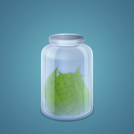 Mint leaves in the pot isolated on blueのイラスト素材