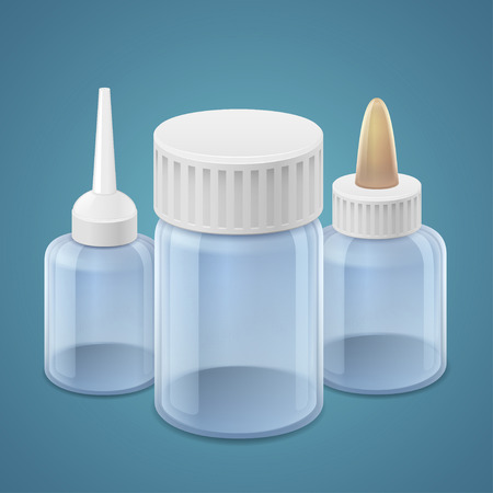 Three empty medical bottles on blue backgroundのイラスト素材