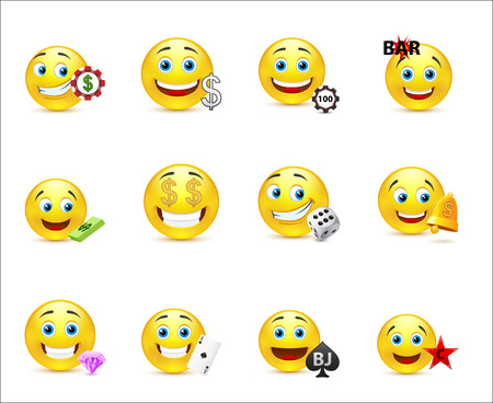 Smiles with different kinds of banknotes and casino elementsのイラスト素材