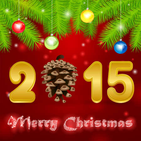 Christmas tree branch, balls and merry christmasのイラスト素材