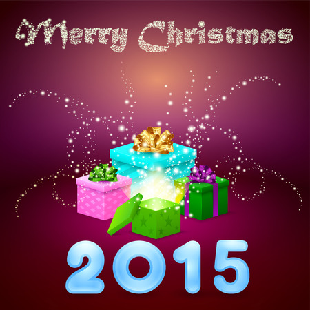 Colorful magic gifts on dark purple backgroundのイラスト素材