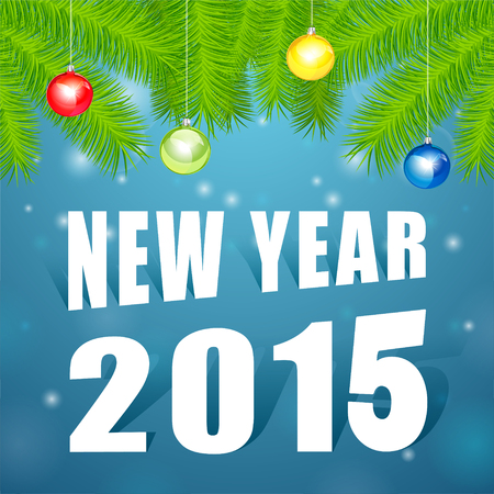 New Year 2015 under the tree, blue background,Christmas decorationsのイラスト素材
