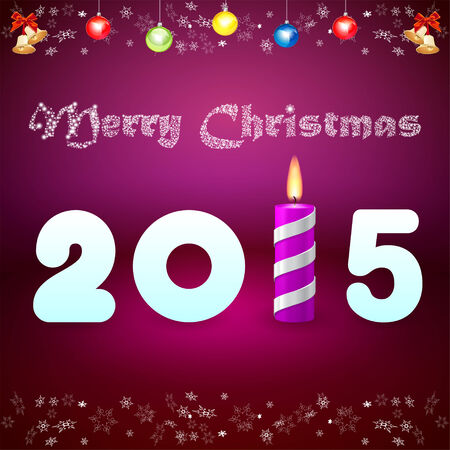 Purple Christmas card with the inscription 2014, candle and colorful ballsのイラスト素材