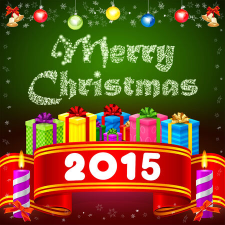 Merry Christmas Big red ribbon on green backgroundのイラスト素材