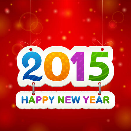 white plate with colored letters happy ney year, red background, snow, bowのイラスト素材