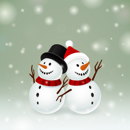 Two smiley snowman on dark background and snowのイラスト素材