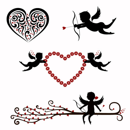 Cards with angels and hearts on a white backgroundのイラスト素材