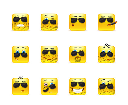 Set of twelve square smiley in yellowのイラスト素材
