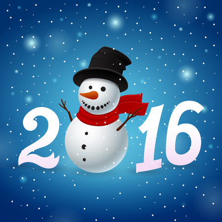 Funny New Year blue background with snowmanのイラスト素材