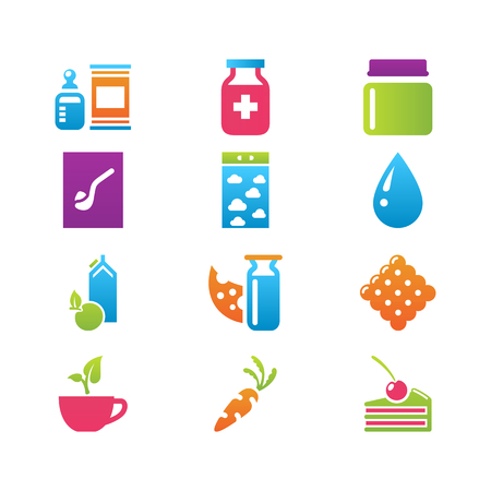 icon set gastronomy with sweets, dairy and vegetablesのイラスト素材