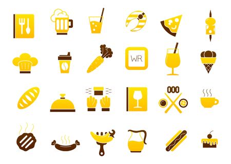 Set of 24 Diner yellow-brown vector iconsのイラスト素材