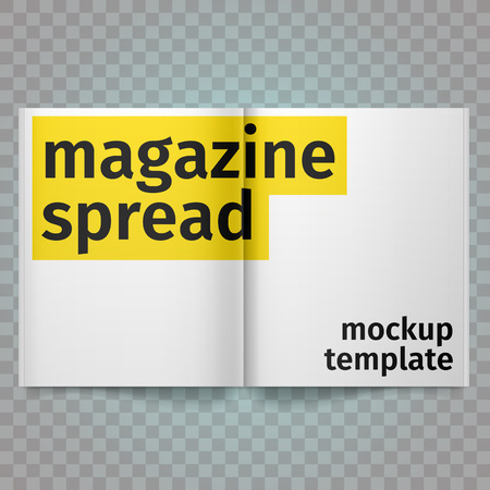 Book Spread With Blank White Pages. Vector blank magazine spread. Isolated white paper. A4 brochure open. Template magazine spread.のイラスト素材