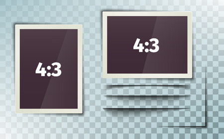 Frame 4:3. Photo realistic. White plastic border on a transparent background. Horizontal and vertical frame.のイラスト素材