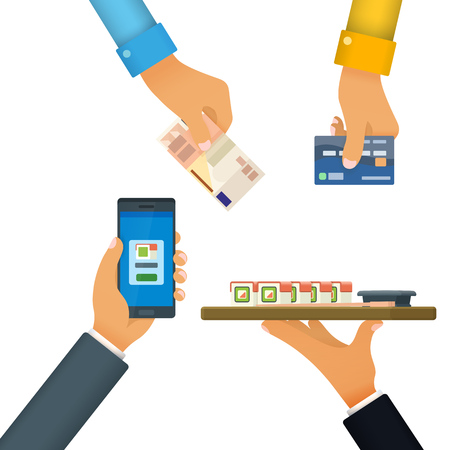 Cashless and cash payment Vector illustrationのイラスト素材
