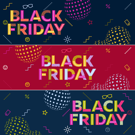 A set of Black friday sale banners. Special discounts. Poster Sale. The original inscription. Modern banner in the memphis style. Template for advertisement. Vector illustrationのイラスト素材