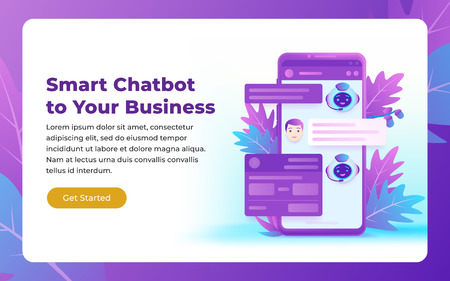 Chatbot and future marketing concept. Autoresponder for the site. Chatbot business concept. Dialog box of mobile phone. Modern vector illustration concepts for website and mobile website development.のイラスト素材