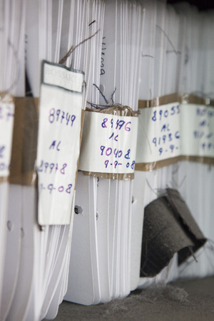 archive of textile samples. production of fine woolen fabrics for suits - in a factory in Sabadell, Spainのeditorial素材