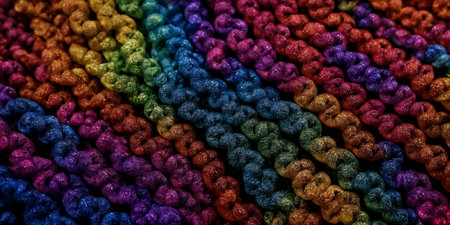 Colorful yarn in the shape of a rainbow. Abstract background.の素材
