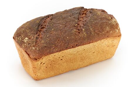 Traditional rural rye bread, whole on a white background, studio photoの写真素材