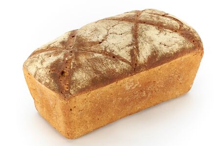 Traditional rustic wheat bread, whole on a white background, studio photoの写真素材