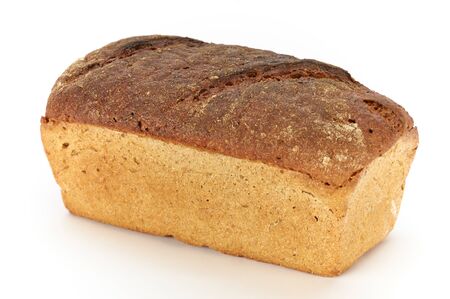 Traditional rural rye bread, whole on a white background, studio photoの写真素材