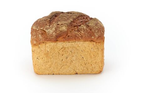 Traditional rural rye bread, whole on a white background, studio photoの写真素材