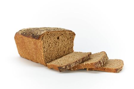 Traditional rural Graham bread, sliced, isolated on a white background, studio photoの写真素材