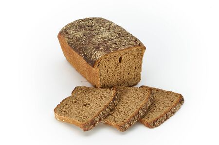 Traditional rural Graham bread, sliced, isolated on a white background, studio photoの写真素材