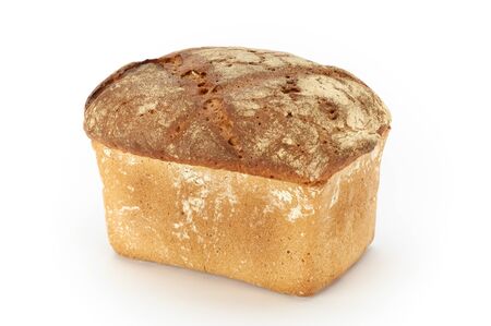 Traditional rural rye bread, whole on a white background, studio photoの写真素材