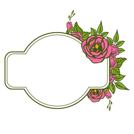 illustration design template pink rose frame with green leavesのイラスト素材
