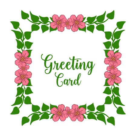 illustration greeting card with pink flower and green leaves frameのイラスト素材