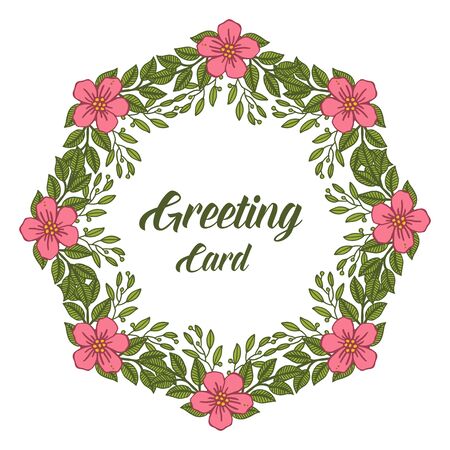 illustration lettering of greeting card with  pink flower frameのイラスト素材
