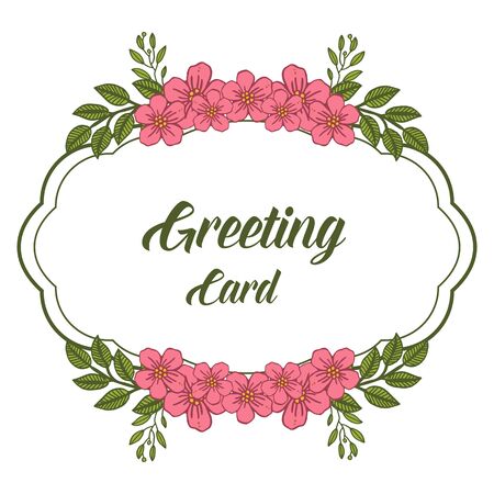 illustration lettering of greeting card with  pink flower frameのイラスト素材