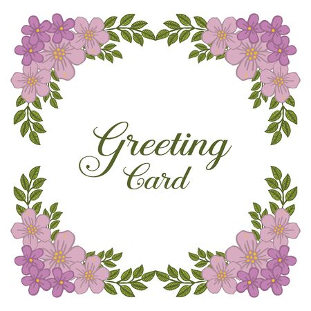 illustration greeting card with purple flower frameのイラスト素材