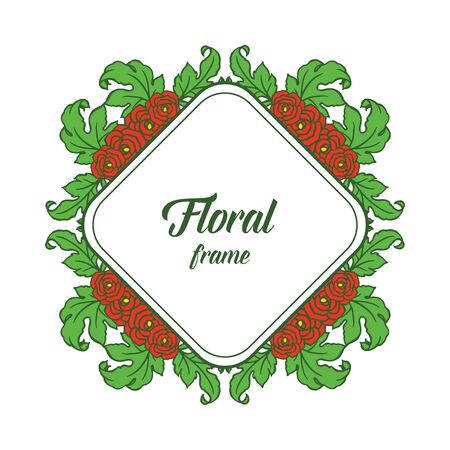illustration red floral frame with   green leavesのイラスト素材
