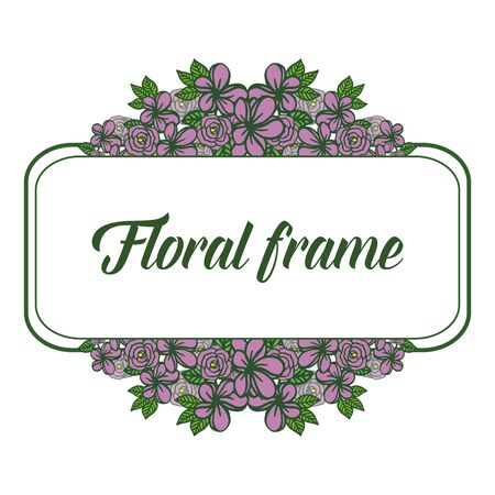 illustration floral frame with  purple flower and green foliageのイラスト素材