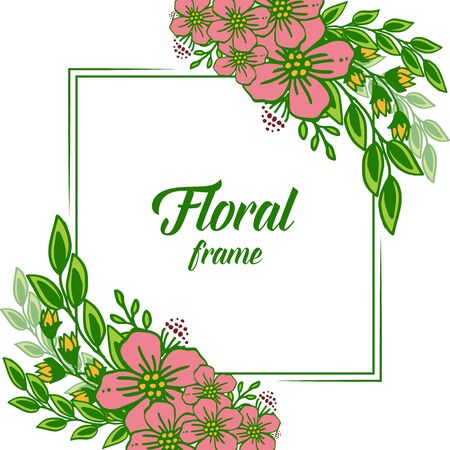 illustration   pink floral frame  with green foliageのイラスト素材
