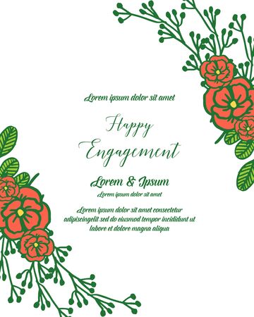 Illustration of happy engagement text with floral border frameのイラスト素材