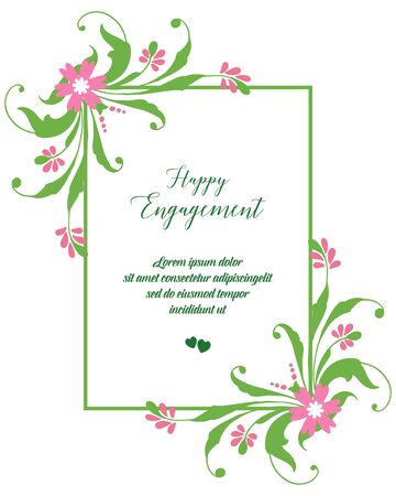Illustration of happy engagement text with floral border frameのイラスト素材