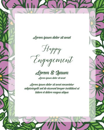 Illustration of happy engagement text with floral border frameのイラスト素材
