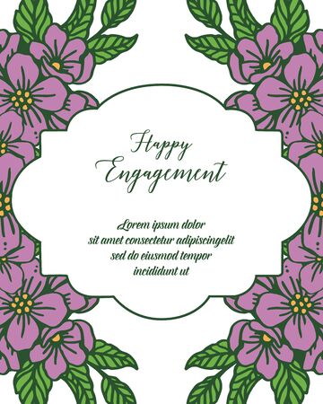 Illustration of happy engagement text with floral border frameのイラスト素材