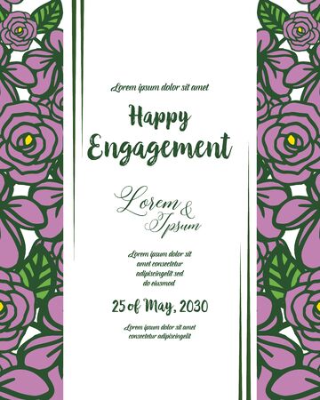 Illustration of happy engagement text with floral border frameのイラスト素材