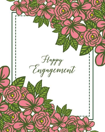 Illustration of happy engagement text with floral designのイラスト素材